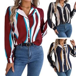 Women's Blouses Fashion V Neck Button Down Shirts Long Sleeve Shirt Striped Print Tops Casual Loose Collar Sexy T-Shirts Gifts