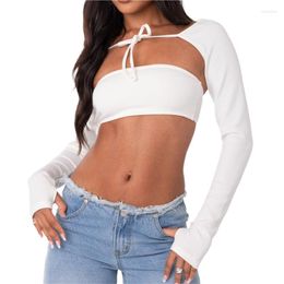 Women's T Shirts Xingqing Tube Top Long Sleeve Shrug 2Pcs Outfits Women Solid Color Tshirt Basic Clothes Y2k 2000s Aesthetic Clothing