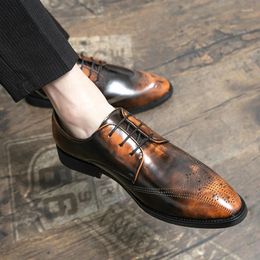 Dress Shoes WEH Mens Oxford Genuine Cow Leather Suede Wingtip For Men Comfortable Lace-Up Suit Wedding Office Formal Footwear