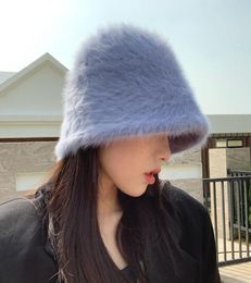 Beanie Hat winter womens fashion Solid color rabbit fur bucket cap fishermans retro knitted wool basin 2104218011943