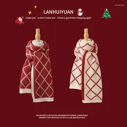 Scarves Christmas Red Knitted Scarf Women's Winter Korean Edition Versatile Year Check Neck Couple Warm Shawl Men