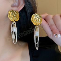 Pearl Chain Flower Dangle Earrings for Women Fashion Design Gold Flower Women Drop Earring Light Luxury Jewellery Gift