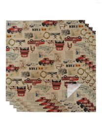 Table Napkin 4pcs Farm Truck Cock Vintage Square 50cm Party Wedding Decoration Cloth Kitchen Dinner Serving Napkins