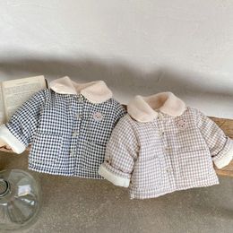 Jackets Winter Baby Long Sleeve Warm Plaid Coat Infant Boy Cute Bear Cotton Padded Jacket Kids Girls Thick Clothes
