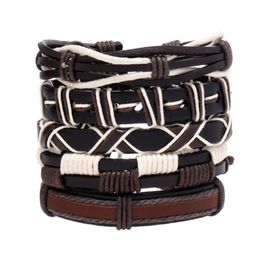 Rope Leather Handmade Braided Multilayer Charm Bracelets Set Adjustable Bangle Fashion Jewellery For Men