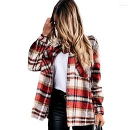 Women's Blouses 2023 Autumn Long Sleeve Female Clothes Block Colour Plaid Turn-down Collar Woman Shirt Loose Jacket Preppy Style Blouse