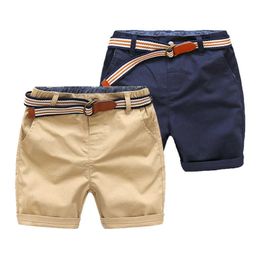 Shorts 2021 Summer Fashion 3-12 Years Children'S 100-150cm Navy Blue Khaki Solid Colour Cotton Baby Kids Handsome Boy Shorts With Belt AA230404
