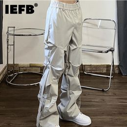 Men s Jeans IEFB High Street Pleated Overalls Pants Fashion Loose Straight Button Casual Male Trousers Solid Colour Darkwear 9A6007 230404
