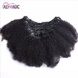 Clip Indian Human Hair Extension Coarse Yaki Kinky Curly Clip In Hair Extensions 100 Brazilian Human Remy Hair 7 Pieces And 120g4193296