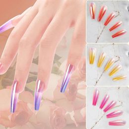 False Nails French Fake Press On Women Fashionable Gradient Electroplating Demountable Nail Sticker Manicure Tip 20PC