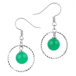Dangle Earrings Green Jade Stone Beads Round Earring Hook For Women Luxury Female Drop