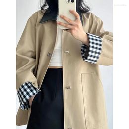 Women's Trench Coats 2023 Autumn Women Leather Lapel And Metal Buckle Loose Jacket