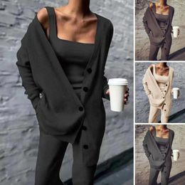 Women's Two Piece Pants Women Knitted Outfit Stylish Three-piece Set Tank Top Cardigan For Office Leisure Commuting