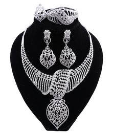 New Fashion African Jewellery Set Dubai Silver Plated Bridal Necklace Earrings Set Crystal Indian Wedding Jewelry3645121