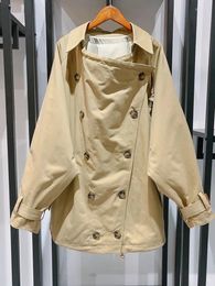 Women's Trench Coats Fashion 2023 Autumn Winter Silhouette Windbreaker For Female Cotton Twill Coat Double Breasted Drawstring Jacket