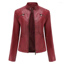 Women's Leather 2023 Women Standing Collar Jacket Spring And Autumn Lady High Street Casual Coat Slim Fit Clothing