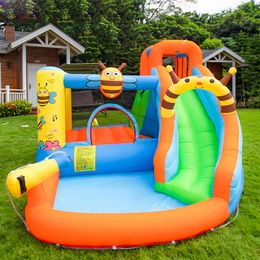 Kids Jumping Toys Inflatable Water Bounce House Backyard Water Slide Park Outdoor Bee Theme Ball Pit for Wet and Dry Small Playground Jump Birthday Gift Home and Garde
