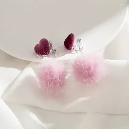 Backs Earrings Pink Love Ball Long Cute Sweet Mosquito Coil No Piercing Ear Clip