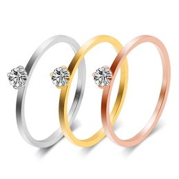 in Cute Bling CZ Stone Finger Ring for Women Ins Titanium Stainless Steel Cubic Zirconia Silver Rose Gold Color Rings Birthday Gifts Wholesale Jewlery Bijoux