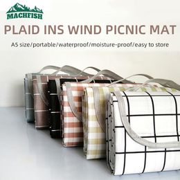 Outdoor Pads MachFish Picnic Mat Thickened Waterproof Camping Tent Moisture-proof Grassland Plaid Mat Outdoor Camping Floor Mat Sleeping Pad 230404