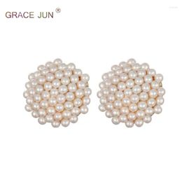 Backs Earrings High Quality Full Inlay Simulated Pearl Mushroom Head Shape Round Clip On Non Piercing And Pierced