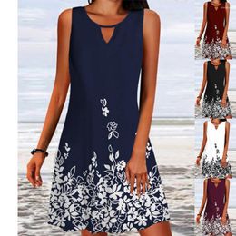 Casual Dresses Summer 2023 Beach Party A-Line Dress For Women Loose Printed Design Floral Skirt Round Neck Sleeveless Boho Midi