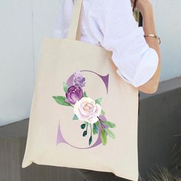 Shopping Bags Personalised Everyday Tote Bag Purple Alphabet Print Cotton Canvas Shoulder Shopper Student Teacher Book Travel Handbag