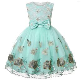 Girl Dresses Floral Embroidery Girls Mesh Dress 2023 Summer Female Baby Birthday Party Green Fairy Puffy Princess 3-10T