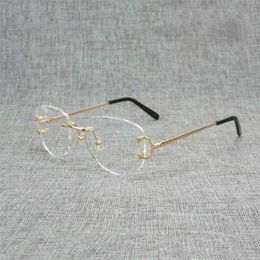 2023 Designer Glasses Model Vintage Rimless Square Clear Men Oval Wire Eyeglasses Optical Metal Frame Oversize Eyewear Women for Reading Oculos Sunglasses