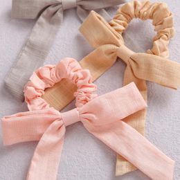 Hair Accessories Solid Colour Bow Linen Girl Girls Elastic Bands Long Ribbon Ponytail Scarf Tie Women Scrunchies