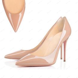 Women designer dress shoes leather quality high heels sexy pointed shoes nude black patent leather wedding shoes 6.5 8.5 10cm