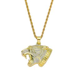 Hip Hop Rapper shiny diamond pendant gold necklace creative Leopard head full zircon pendant Stainless steel micro-inset zircon Jewellery 60cm necklace 1946