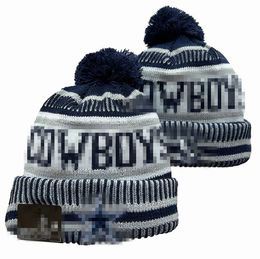 Men Knitted Cuffed Pom Chicago Beanies DAL Bobble Hats Sport Knit Hat Striped Sideline Wool Warm BasEball Beanies Cap For Women a30