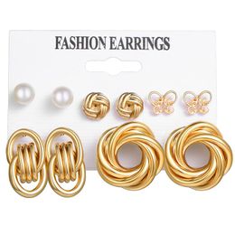 Exaggerated retro large pearl earrings set women fashion heart-shaped round earrings set earrings Jewellery gift