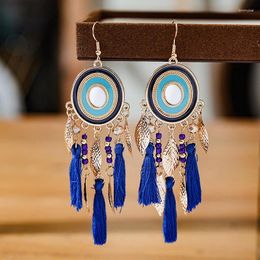 Dangle Earrings 2023 Blue Tassel Bohemian Women's Gold Color Leaf Shape Boho Oil Drip Ladies Jewelry