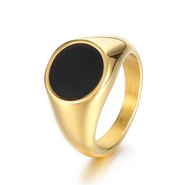 Silver Gold Simple Oil Drip Black Round Rings Stainless Steel Jewellery For Women Mens 6-12#