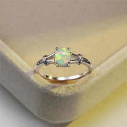 Wedding Rings Classic Female Blue White Opal Thin Ring Trendy Silver Colour For Women Dainty Bride Oval Stone Engagement