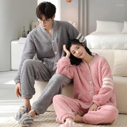 Men's Sleepwear 2023 Winter Thick Pyjamas Set For Couple Korean V-neck Man And Women Kimono Velvet Pjs Lovers Pijma Hombre