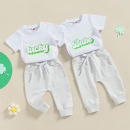 Clothing Sets 2023-01-06 Lioraitiin 0-3Years Infant Baby Boys St.Patrick's Day Clothes Letter Print Crew Neck Short Sleeve T-Shirts Long