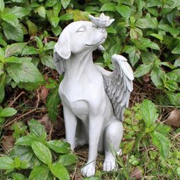 Garden Decorations Angel Dog Statue Creative Resin Pet Tombstone Commemorative Stone Outdoor Animal Decoration Gardening Decor