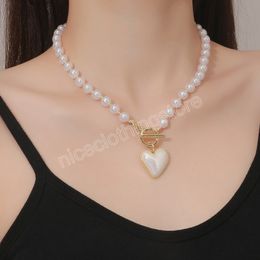 Fashion Choker Necklace For Women Female Cute Pearl Heart Pendant Pearls Beads Chain Jewellery Girl Gift