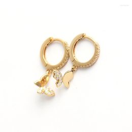 Hoop Earrings Gold Sterling Silver S925 Small Pave Diamond Butterfly Charm Drop Bolt & Huggies For Women Girl Party Jewellery Gift