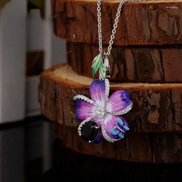 Dangle Earrings Purple Blue Flower Butterfly Epoxy Pendant Silver Long Chain Necklace For Women Statement Choker Fashion Jewellery