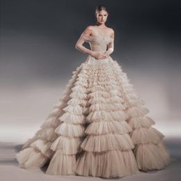 Casual Dresses Fairy Tale Fluffy Tiered Tulle Bridal Very Lush Ruffles Ball Gowns Wedding LaceUp Handmade Robe GownsCasual