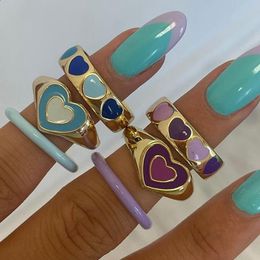 Cluster Rings 3Pcs Colourful Gold Metal Finger Set For Women Men Large Size Heart Lover Couples Friends Fashion JewelryCluster