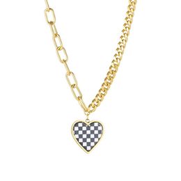 Chains Hemiston Heart Brand Golden Black And White Lattice Pendant Necklace Cool Style For Women Gift