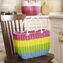 Shopping Bags Faux Rattan Storage Handy Basket Colour Tube Brown Outdoor Outing Picnic Plastic Woven Blue