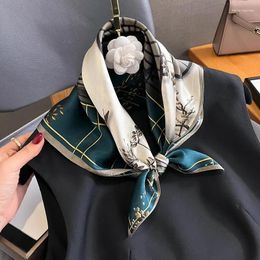 Scarves Silk Scarf Small Bandana Man Women Vintage Flower Neckerchief For Lady Elegant Headband 53 53cm