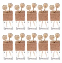 Storage Bottles Jars 10PCS 8ml Car Air Freshener Perfume Clip Vent Outlet Diffuser Empty Essential Oil Glass Vials Ornament with Wooden Caps 230404