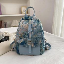 School Bags 2023 Korean Fashion All Match Casual Backpack Chinese Style Oil Painting Luxury Designer Bag Women Crossbody Chest